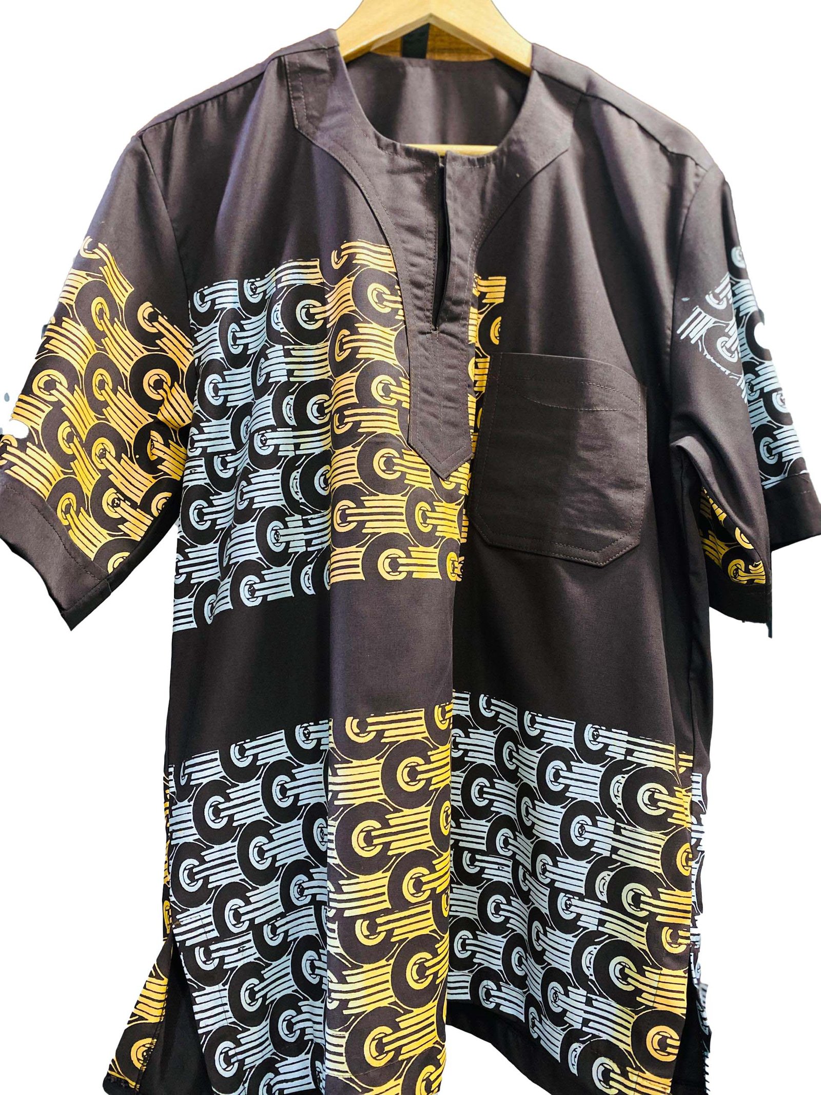 Brown Short Sleeved Kitenge Shirt